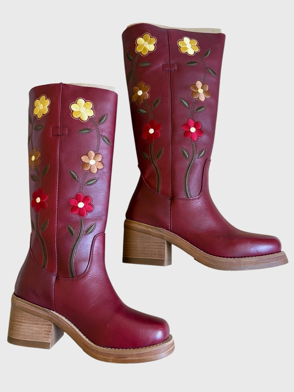 NWB Dingo Women's Bloom Embroidered Leather Boot in Merlot Size 7.5 Boho Western - Picture 2 of 16